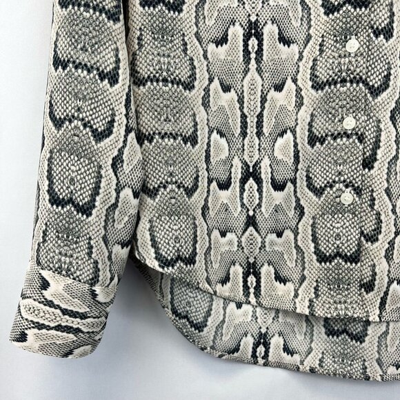 Express Womens Button Front Shirt Gray Snake Print Long Sleeve Cuff Blouse XS - Picture 9 of 11